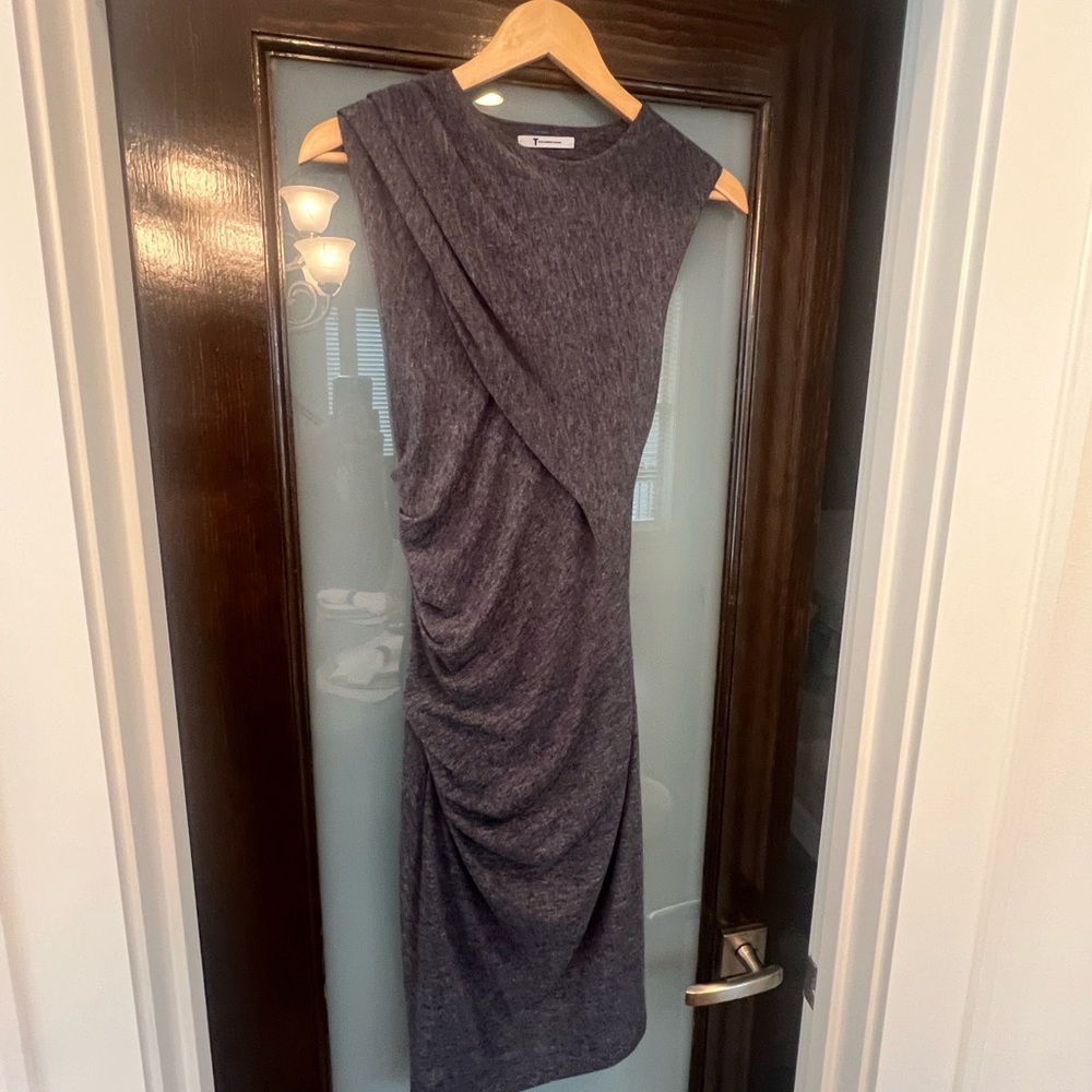 Alexander Wang Gray Asymmetrical Ruched Midi Dress